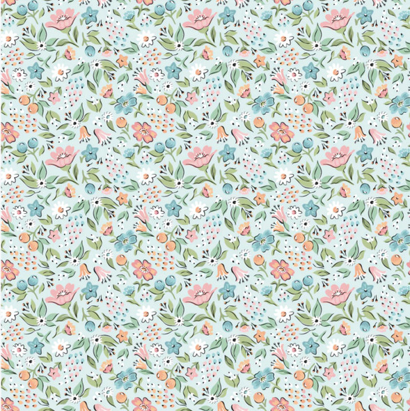 Poppie Cotton| Garden Party GP23317 Freshly Picked Sky | SOLD BY THE HALF-YARD